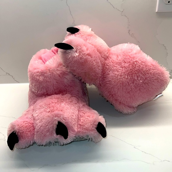 Fuzzy Soft Pink flamingo feet slippers Monster Feet fleece inside fun costume - Picture 1 of 16